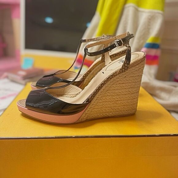 Fendi Maryjanes with Black and Pink Wedge Platform Espadrilles. No Flaws. - Picture 3 of 17